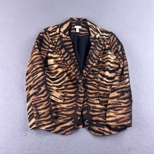 Chicos Blazer Womens 8 Brown Animal Print Lined Button Up Size 1 Jacket