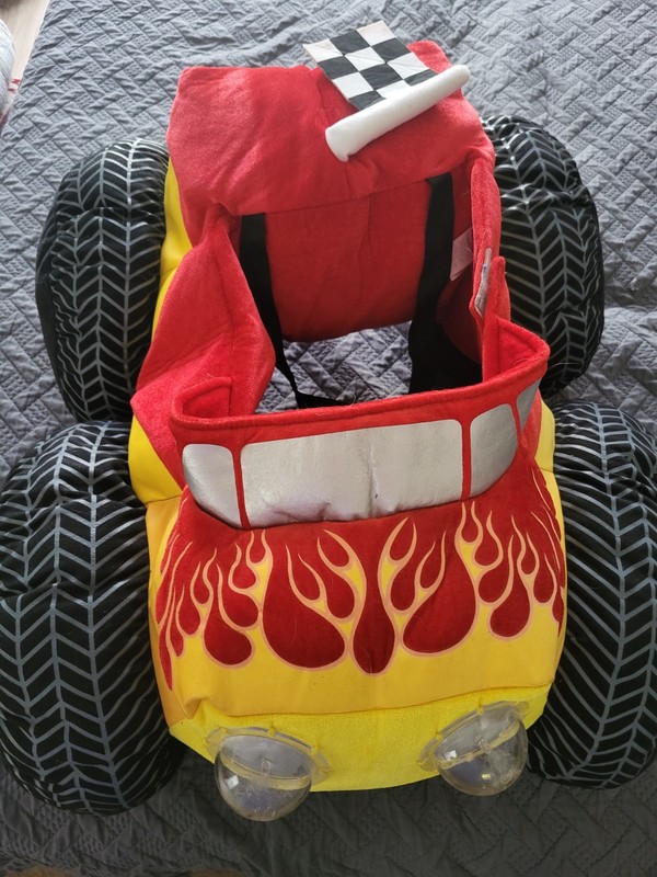 FAO Schwarz  Plush Race Car Halloween Costume Dress Up Flames Red Yellow Unisex