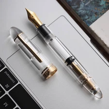Majohn P140 Piston Fountain Pen NO.8 F/M Nib, Transparent Acrylic Writing Pen6v