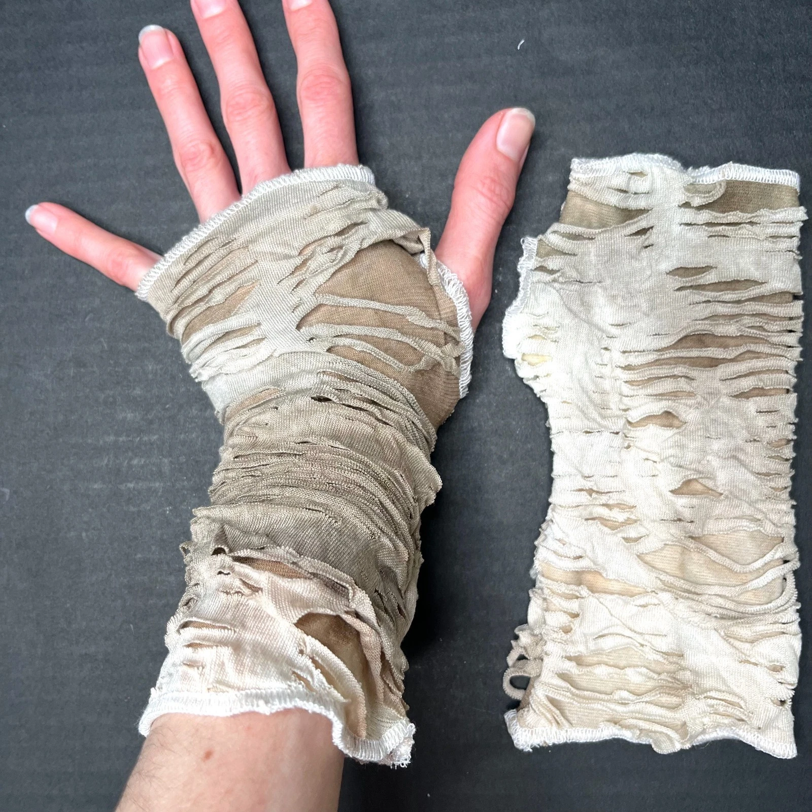 Brown Mummy Gloves Mens Hand Covers Cream Bandage Arm Covers Ghost Zombie Ripped