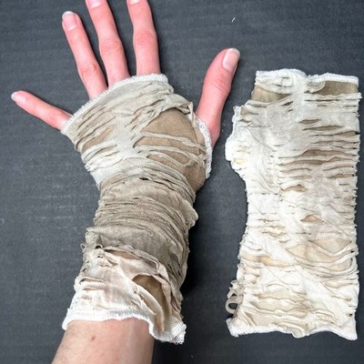 Brown Mummy Gloves Mens Hand Covers Cream Bandage Arm Covers Ghost Zombie Ripped