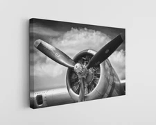 Vintage Airplane Propeller Canvas WW2 Bomber Black White Aviation Art