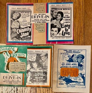 Vintage 1953-54 Drive-In Movie Theater Programs & Tickets Ft. Myers Florida