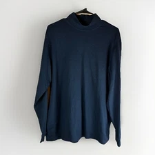 Lands End Mens Cotton Mock Turtleneck Shirt Black Standard Size Large