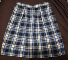 Lands' End Girl's Plaid Pleated Skirt Blue White Black Size 4 Knee Length
