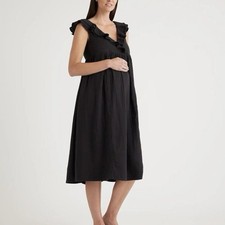 Quince Organic Cotton Gauze Ruffle Front Maternity Dress Black Size XS