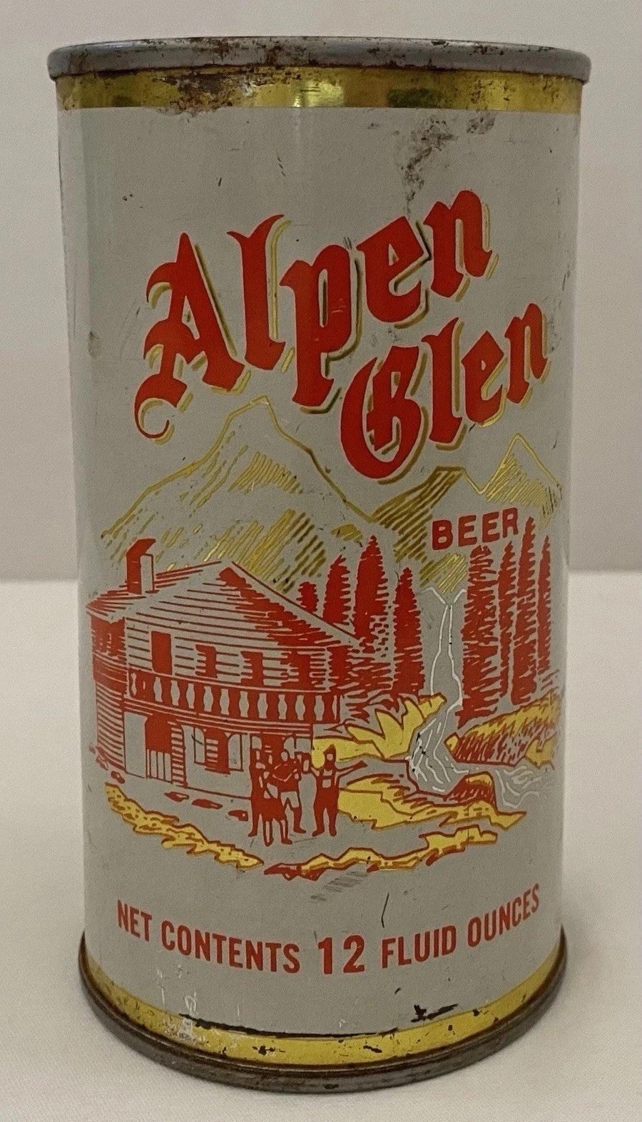 VINTAGE 1970 ALPEN GLEN Flat Top Beer Can - Burgermeister Brewing, San Francisco
