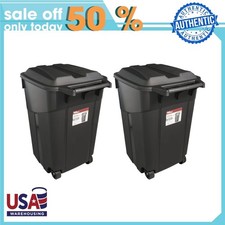  2 pack Hyper Tough 45 Gallon Wheeled Heavy Duty Plastic Garbage Can, Black
