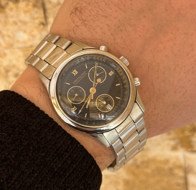 1990 s Vintage Hamilton Chronograph Tachymeter Black Dial 9704 Watch 38mm Rare