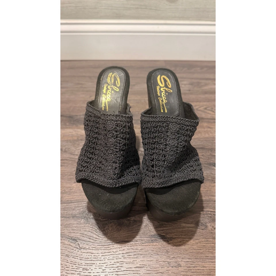 Sandalias de plataforma de cuña de ganchillo negras colección vintage Sbicca - talla 9,5 Foto 3 de 4