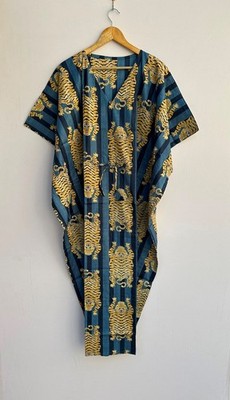Indisches Vintage 100 % Baumwolle langes Strand Maxi Kaftan Kleid Einheitsgrö...