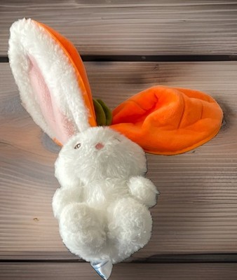 Reversible Carrot Bunny Plush White Easter Rabbit Toy Zip Up Ears Stuffed Animal