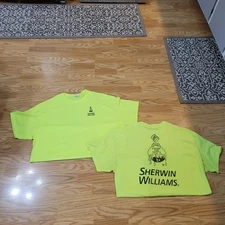 Lot Of 2: Sherwin Williams T Tee Shirts 2XL Short Sleeve Hi Vis Neon Yellow 