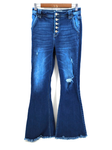 Kancan Jeans Womens 7/27 Blue Sian Stretch Flare Dark Wash Hippie Boho High Rise