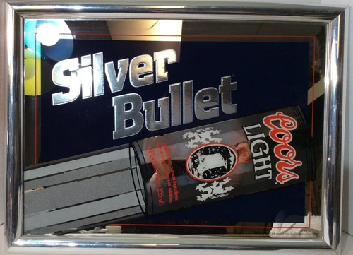 Vintage Mirrored Coors Light Silver Bullet Beer Sign 19 1/2” Wide By 15" tall