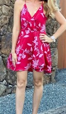 Express Red Sleeveless Flowers Sun Dress Size medium Brand New With Tags NWT