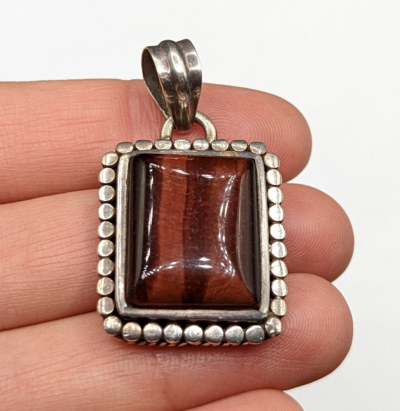 Red Tigers Eye Stone Rectangular Sterling Silver … - image 1