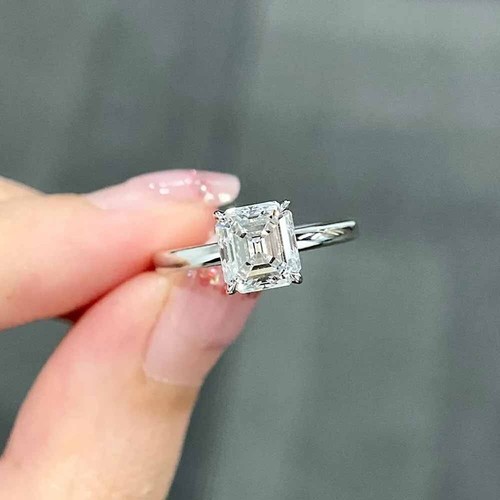 8mm Asscher Cut Moissanite Solitaire Engagement Bridal Ring 10K Solid White Gold - Bild 3 von 8