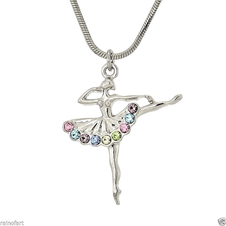 Ballerina Swarovski Crystal Ballet Dancer Pendant 18 Inch Chain for Girls