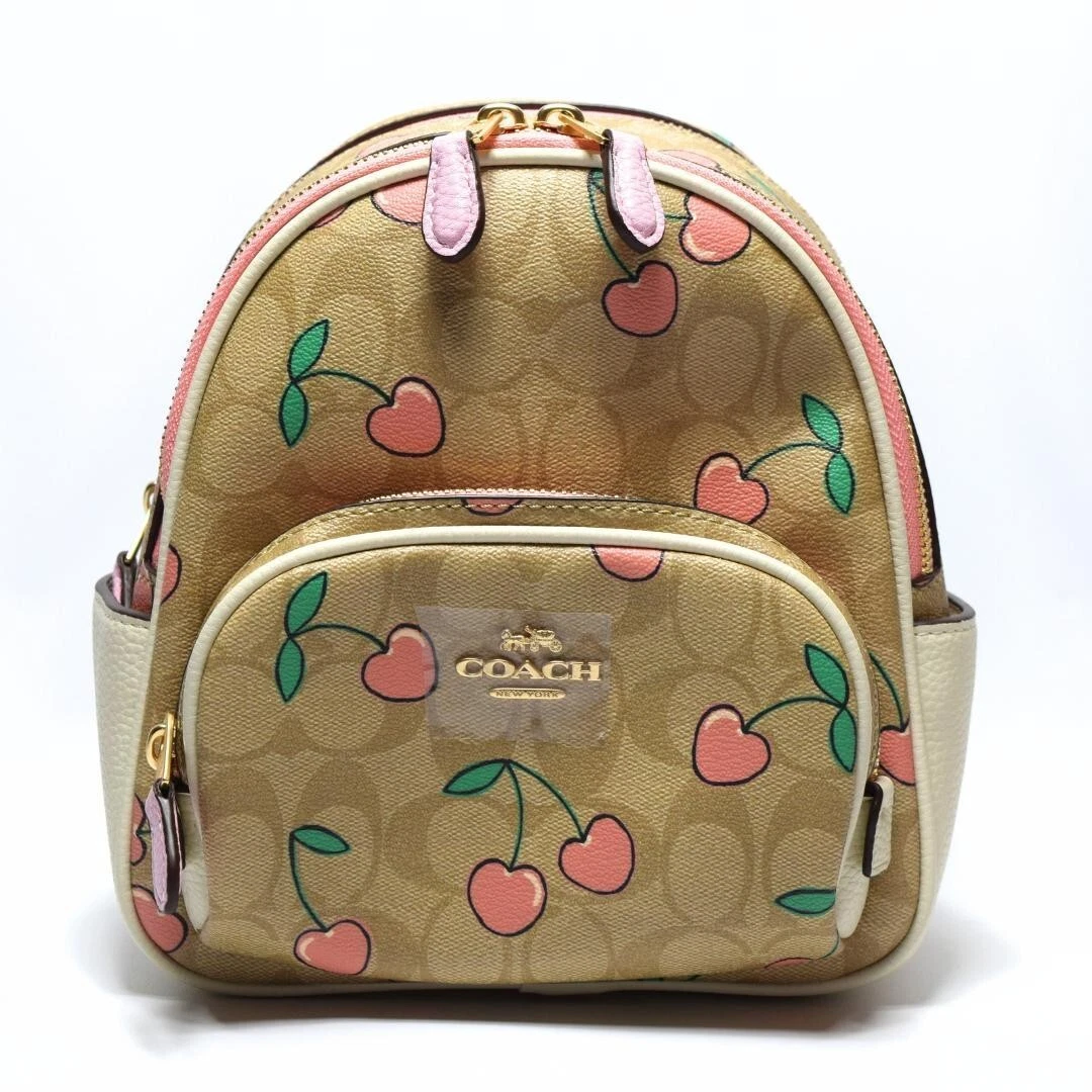 Zaino Coach Mini Corte Firmato Tela Cuore Stampa Ciliegia