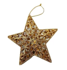 Primitive Patriotic Gold Star Holiday Christmas Ornament 4th of July Americana