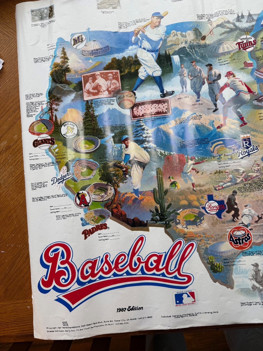 VINTAGE 1987 BASEBALL STADIUMS ART MAP POSTER 24