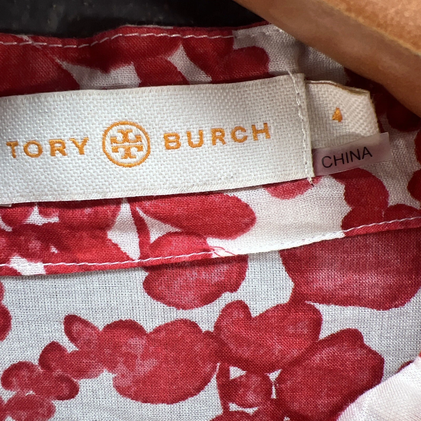 Tory Burch Tory tunica 4 donna nastro impreziosito cotone rosso floreale manica lunga