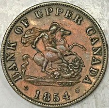 1854 Bank of Upper Canada Half Penny Token, KM TN2, XF+, original red