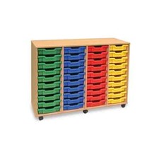 Monarch Mobile School Shallow Tray Storage Unit 40 Coloured Trays Beech MEQ40W