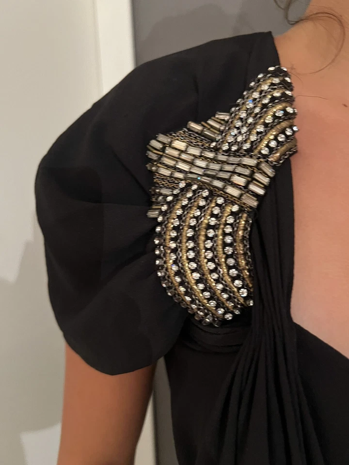 GUCCI Vintage Black Silk Art Deco Embellished Evening Gown Dress 40 4 Small - Image 3 of 4