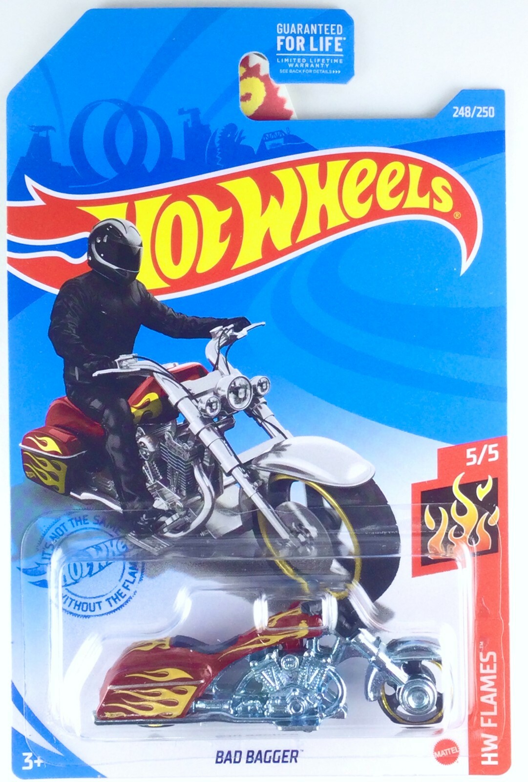 2021 Hot Wheels Motorcycle Bad Bagger Harley Style Red 🔥 Yellow Flames #248 🔥