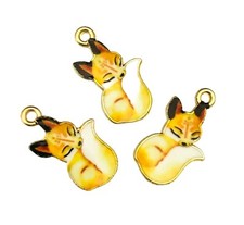 10 Brown White Sleeping Fox Gold Bead Drop 19x11mm Charms Pendants