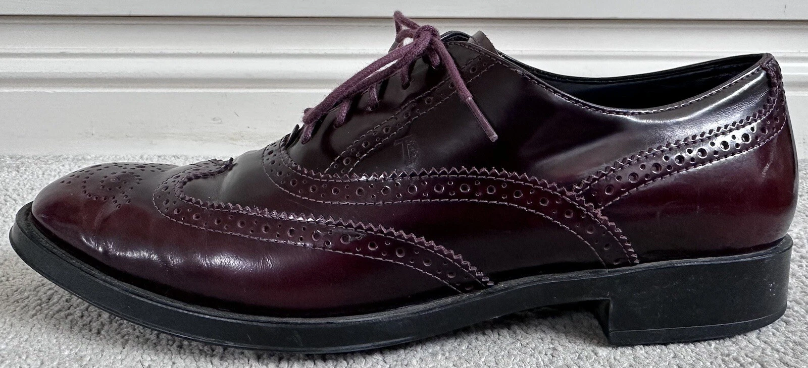 TOD’S Scarpe piatte TODS rosso bordeaux 100% pelle OXFORD BROGUE WINGTIP 39 UK6
