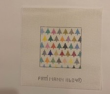 needlepoint canvas, Patti Mann, Square, Multicolored Christmas Trees,13ct, 4x4"