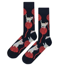 NWT Cat Yarn Dress Socks Novelty Men 8-12 Black Crazy Fun Sockfly