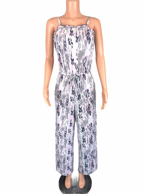 Du Jour Women's Semi-Fit Regular Printed Knit Jumpsuit Navy Multi 1X Plus Size 