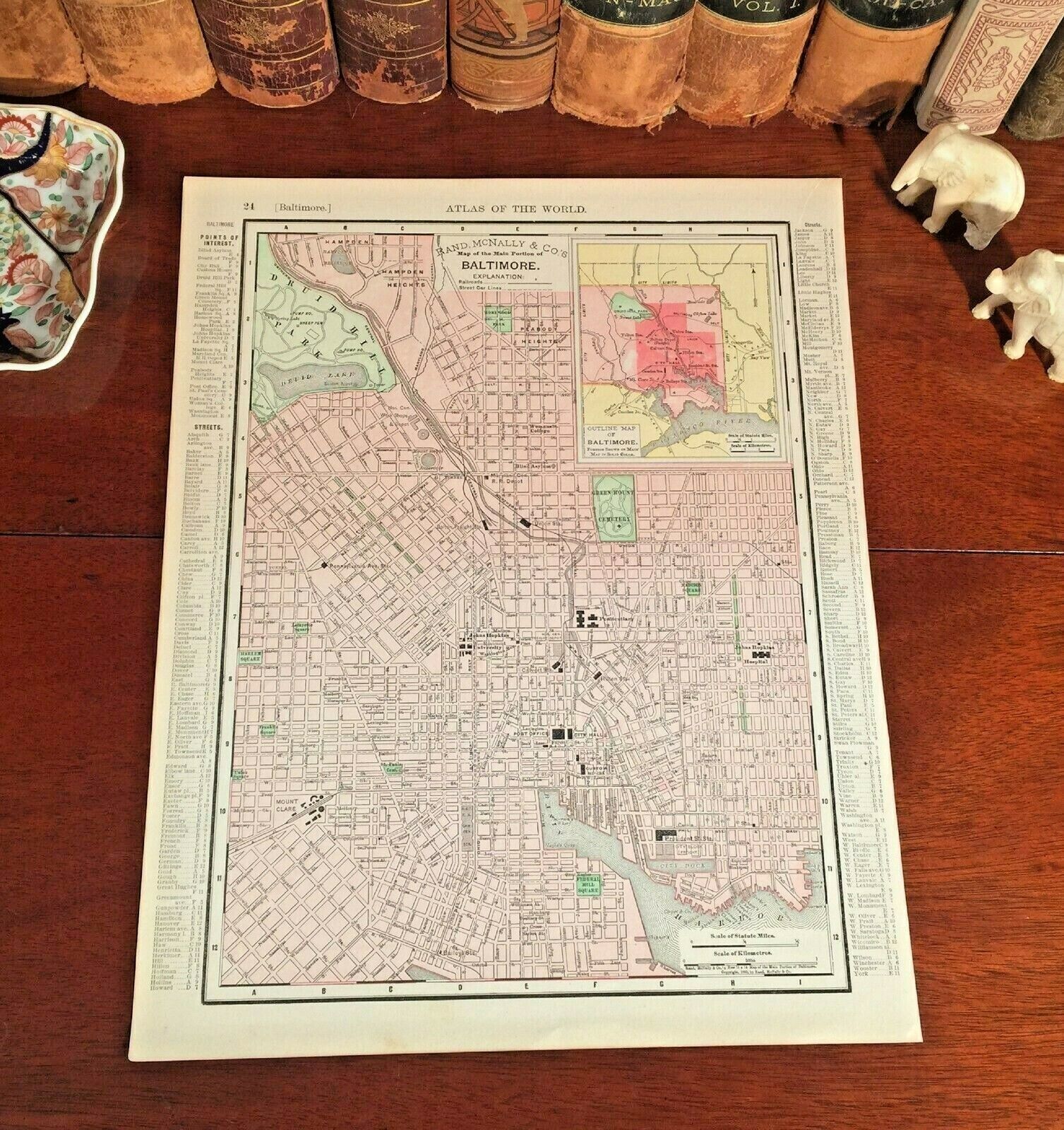 Original 1899 Antique Map BALTIMORE Maryland Shows Johns Hopkins Druid Hill Park
