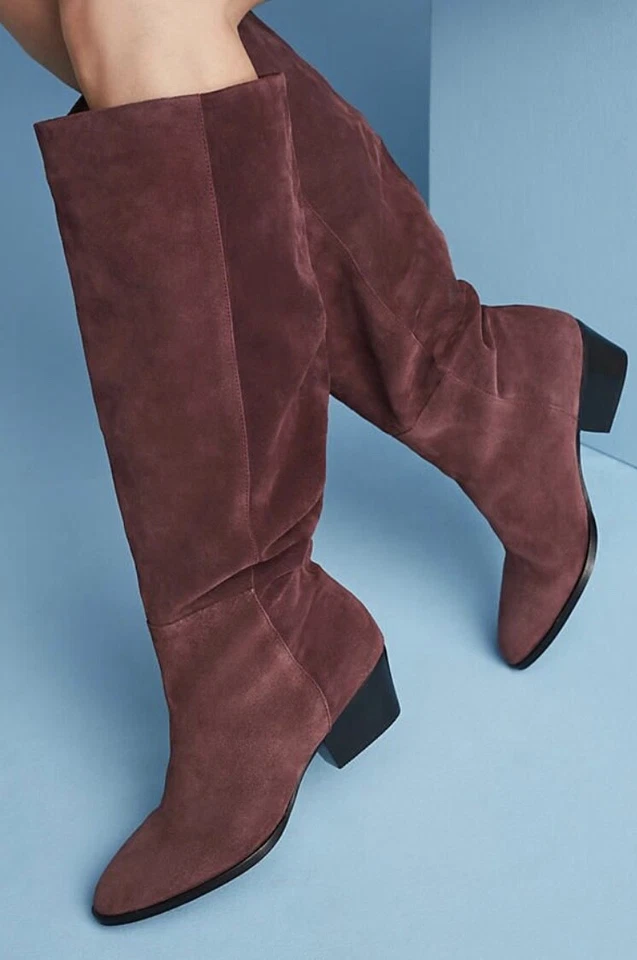Anthropologie Charlotte Stone Lea Botas Encorvadas Púrpura Ciruela Gamuza Altas 7 NUEVAS Foto 2 de 4