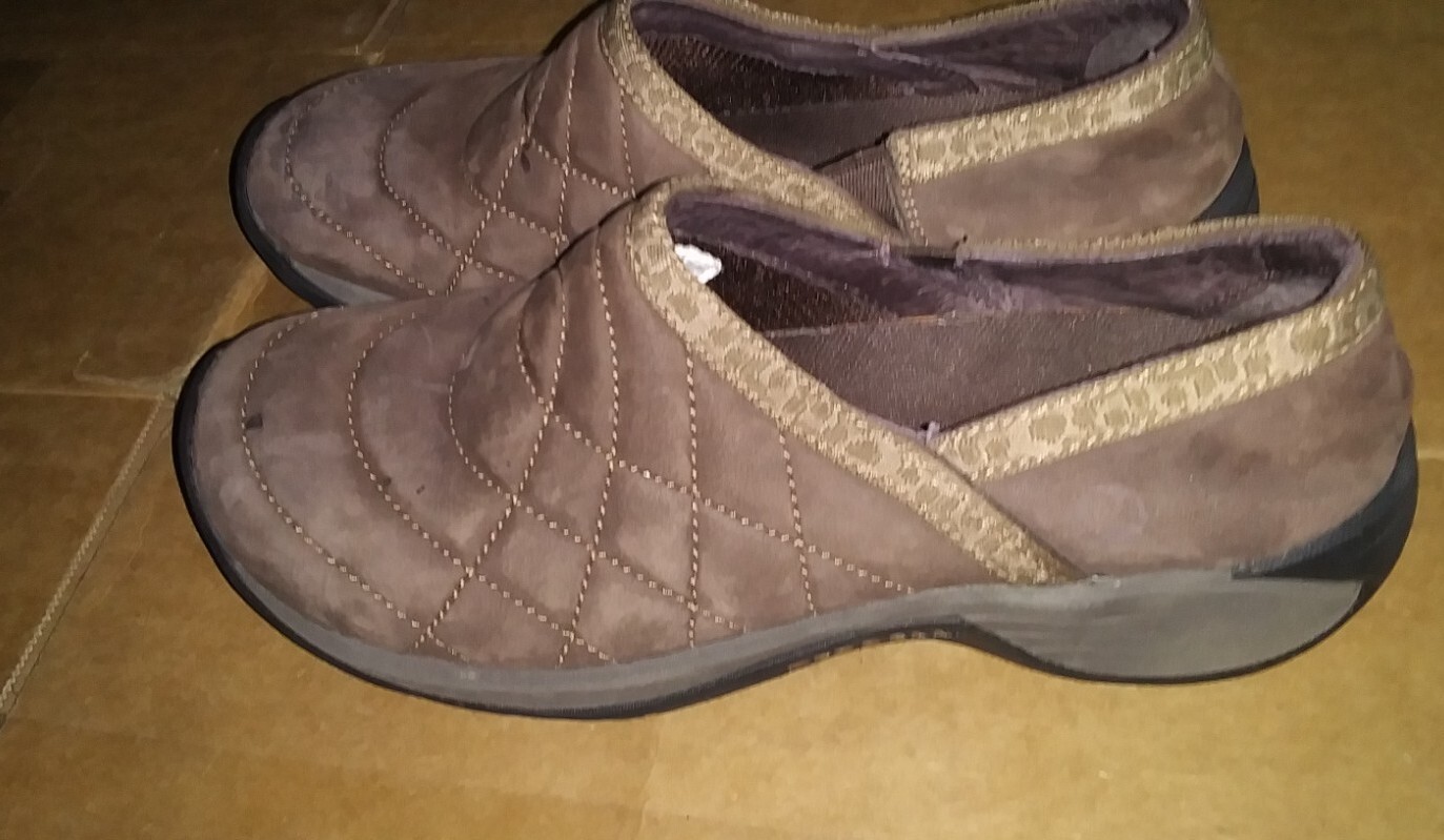 Mocassino comodo Merrell Encore trapuntato donna taglia 7 5 scarpe marrone nabuk slip on