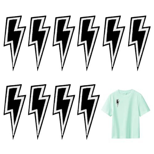 10 Pcs Black Lightning Bolt Iron on Patch Sew on Embroidered Patches