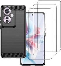 For Oppo Reno 11 F 5G Case, Carbon Gel Phone Cover + Glass Screen Protector