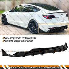 BLACK PERFORMANCE REAR BUMPER DIFFUSER W/ EXTENSIONS FOR 2017-2023 TESLA MODEL 3