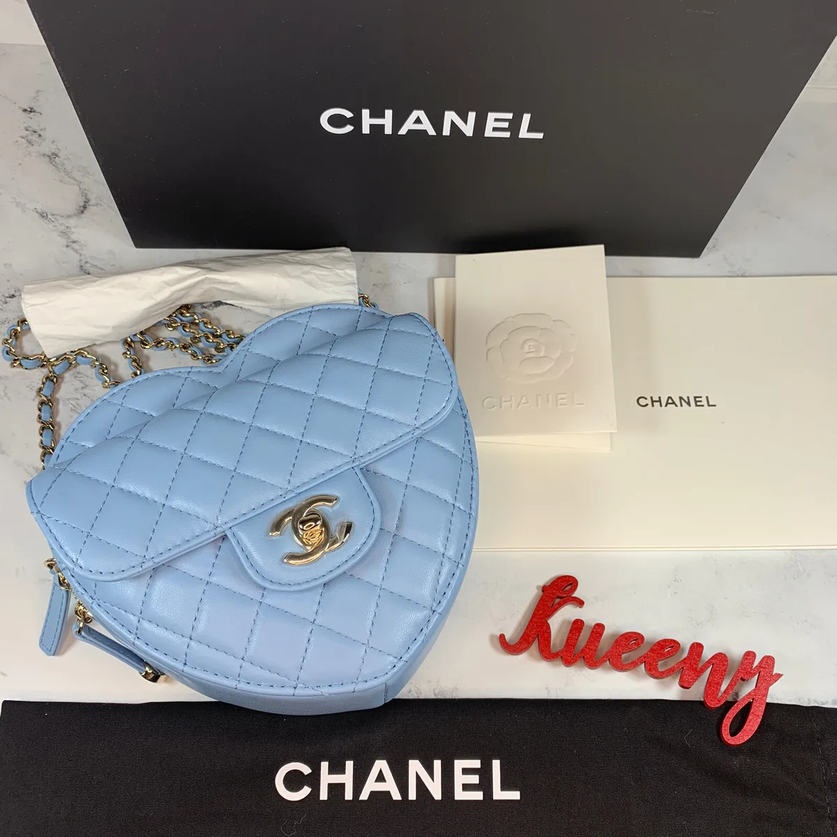 Chanel Blue Heart Bag large 22S CC Lambskin Leather Crossbody “In Love” 💙  NEW