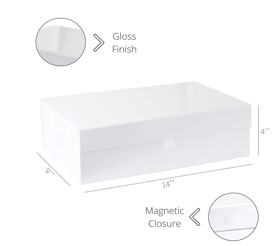 Caja de regalo rígida blanca Q Crafts púrpura con tapa de cierre magnético 14" X 9" X 4" Foto 4 de 4