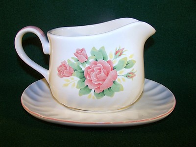 Corning Corelle Elegant Rose Gravy Boat With Under Plate