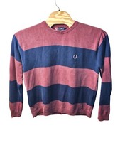 Vintage Chaps Ralph Lauren Striped Sweater Men's Large Red Blue Cotton Knit Prep