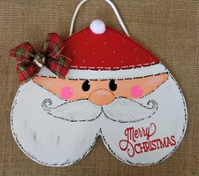 SANTA CLAUS Merry Christmas SIGN Wall Door Hanger Plaque Wreath Accent Decor