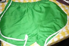 VTG.70'S SHORTS LARGE GYM ATHLETIC RUNNER GREEN W/ WHITE STRIPE USA