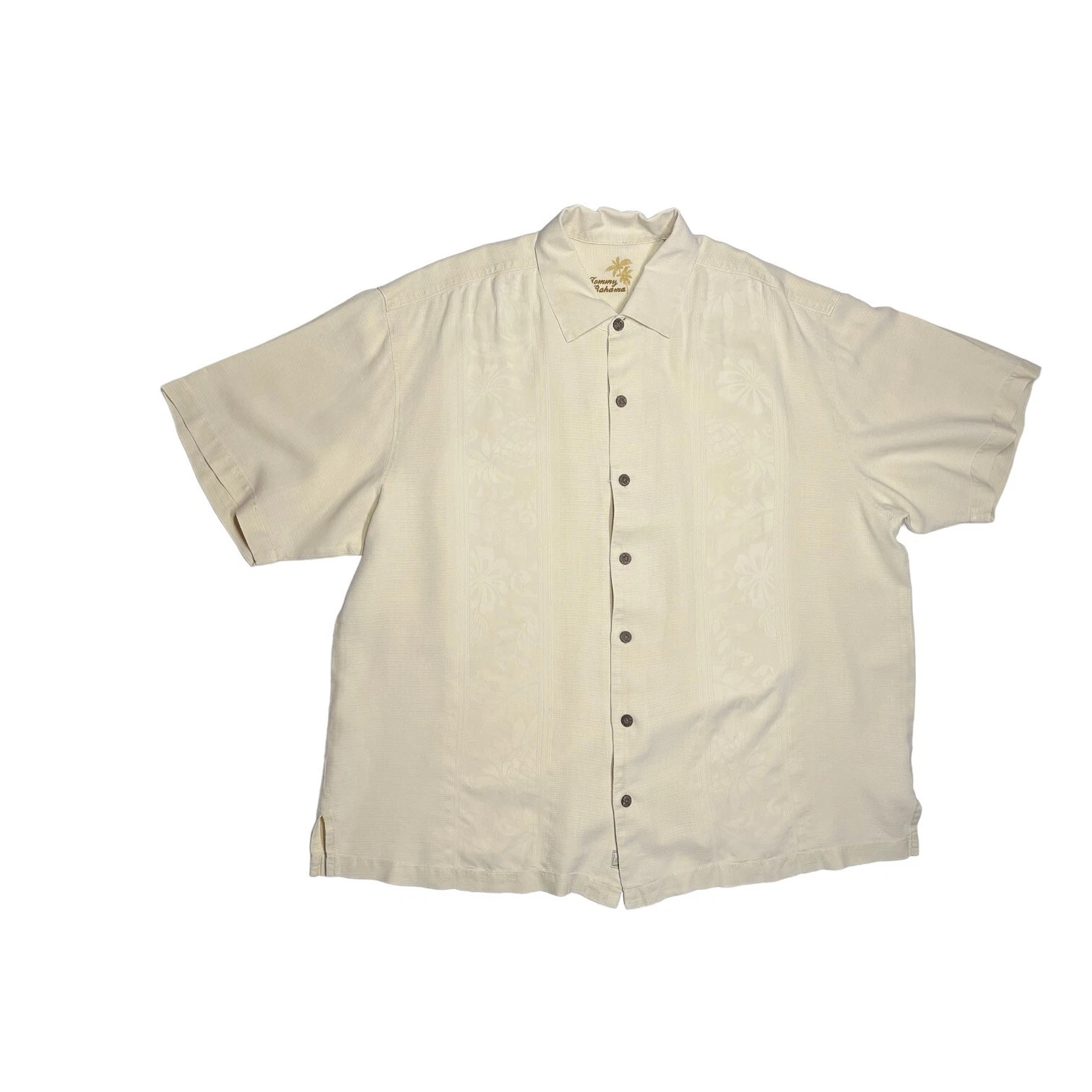 Tommy Bahama Big XLX Cream Silk Short Sleeve Shirt Button-Up