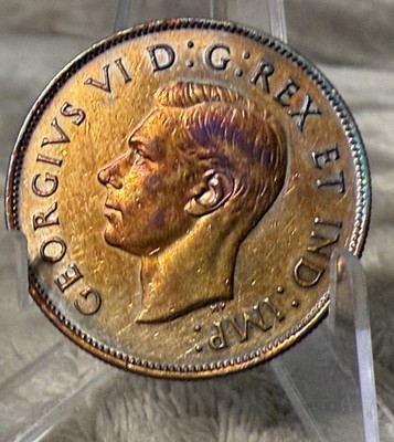 1944 Canadian Half Dollar About Uncirculated (AU) Rainbow Toned 80% Silver #2762